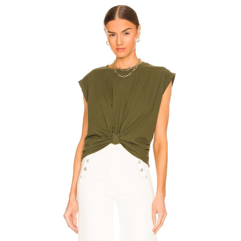 FRAME knotted rolled olive green cotton tshirt size XS